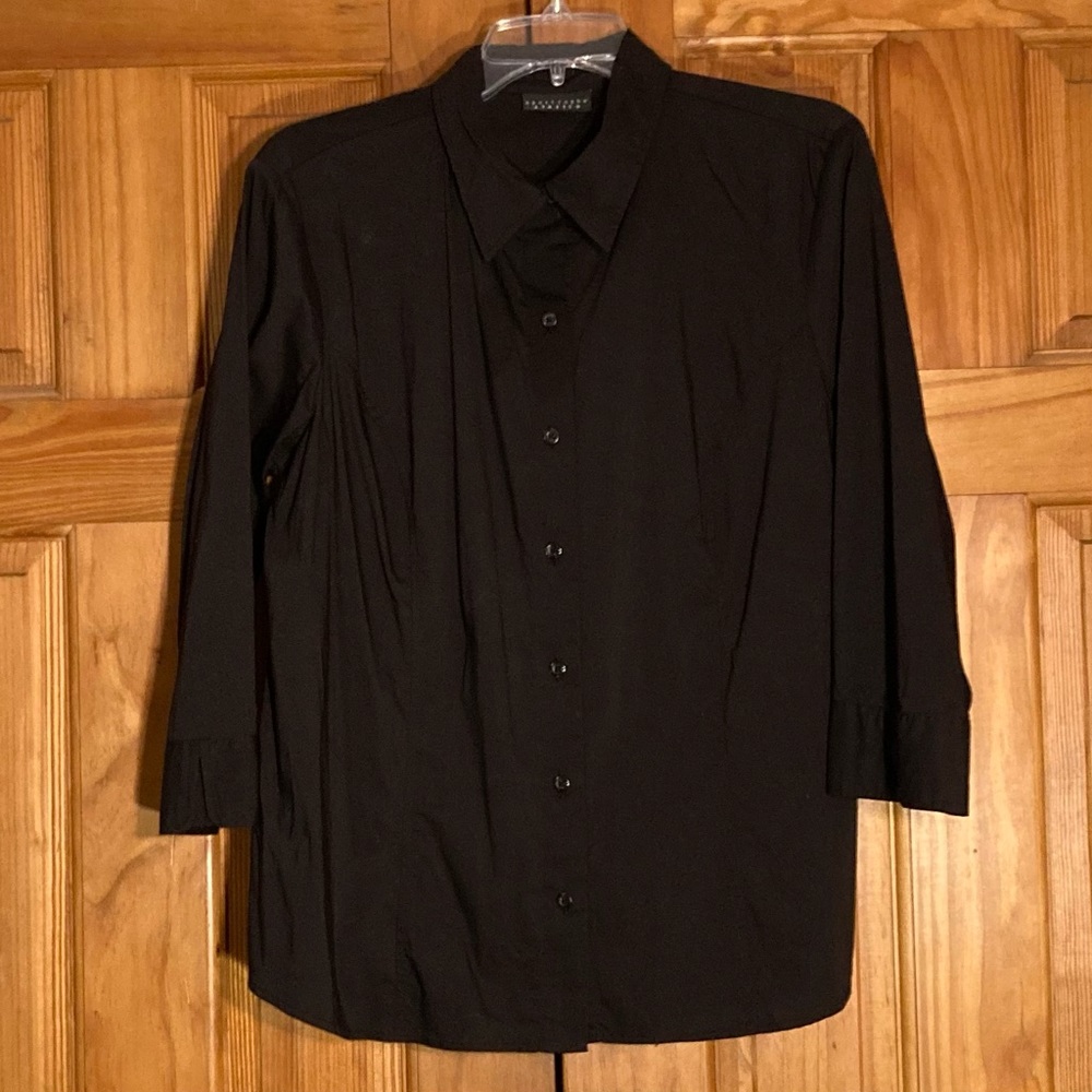 NWOT Apostrophe Stretch Vintage 90s Blouse 3/4 Sleeve Top Black Size XL